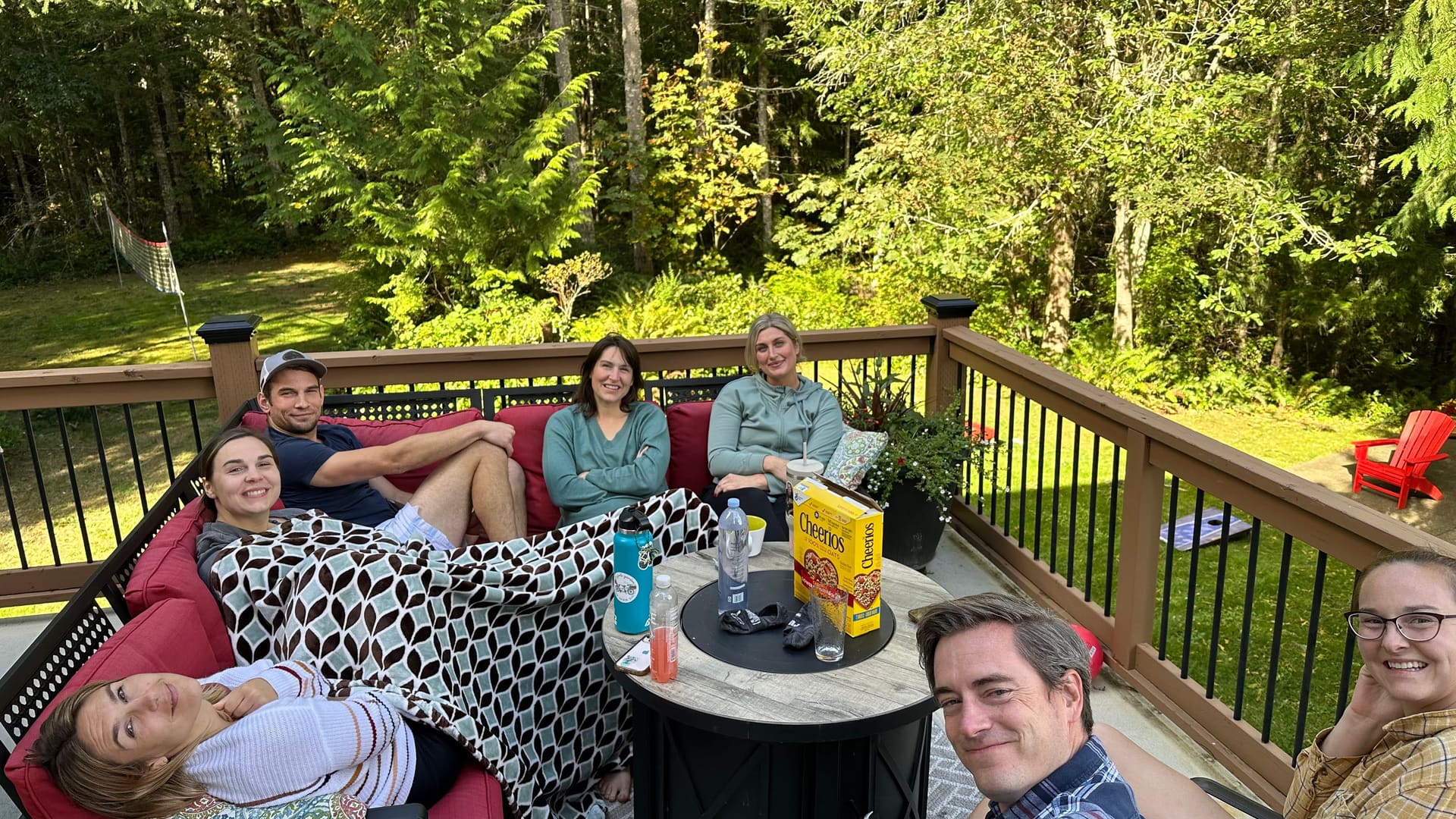 Friends gathered on the back deck at Blue Mountain Retreat