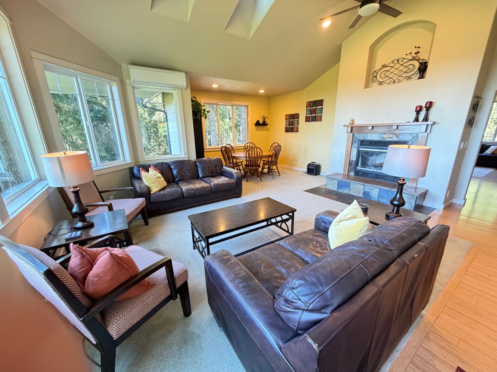 Family room seating and fireplace